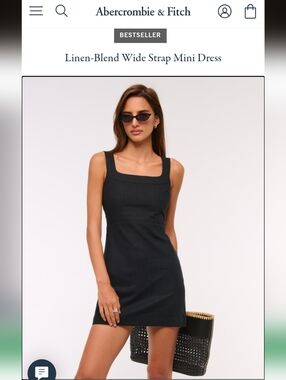 Minimalist Black Linen Blend Mini Dress | Abercrombie | Medium